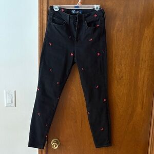 GAP Black Skinny Jeans with Red Floral Accents. Never worn